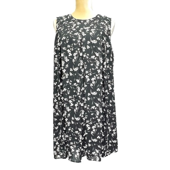 DR2 Black Floral Dress Size Large Black Gray Sleeveless Tent Trapeze New NWT - Picture 2 of 8